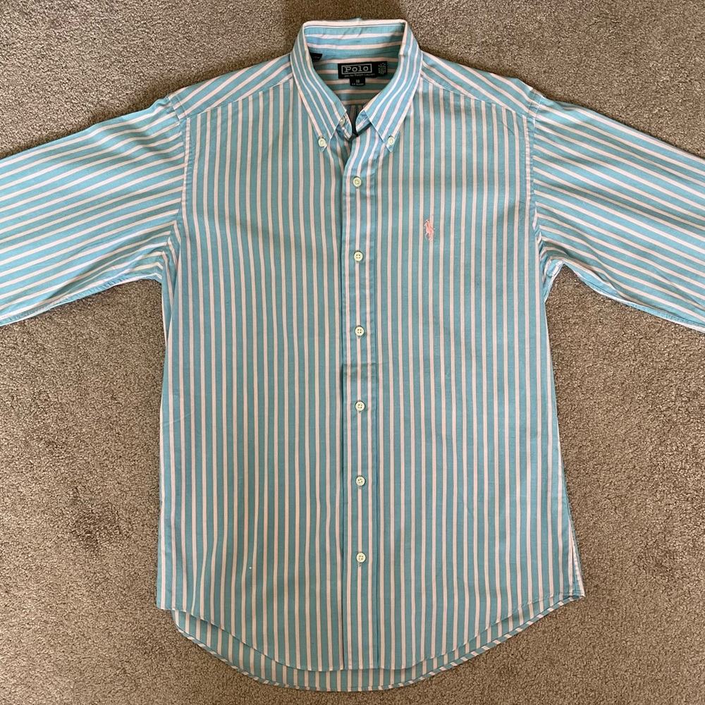 Polo by Ralph Lauren Blue and White Striped Button Down Shirt